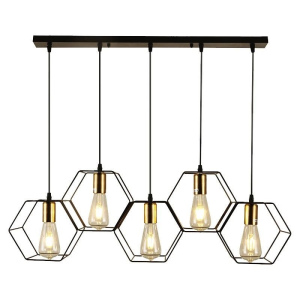 5-head Indoor Matte Black and Satin Gold Finish Pendant Lamp