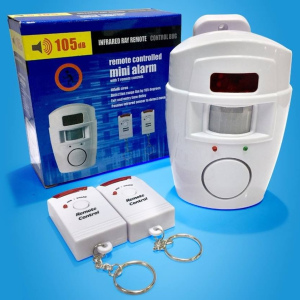 Wireless PIR Motion sensor with built-in loud siren and two remote controls